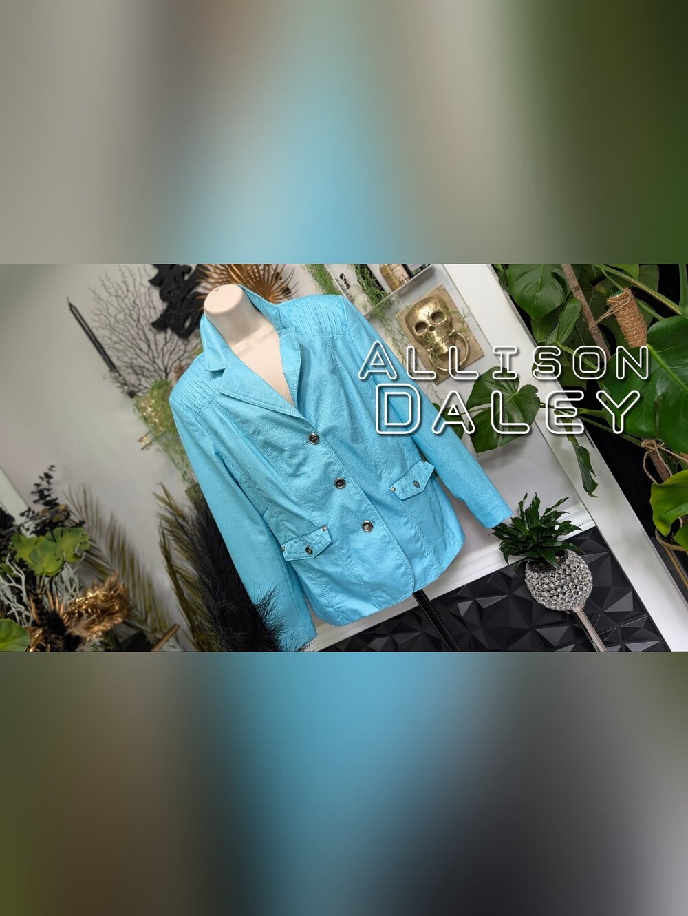Allison Daley Pearl Blue Lightweight "Leather Look" Jacket sz14/XL
